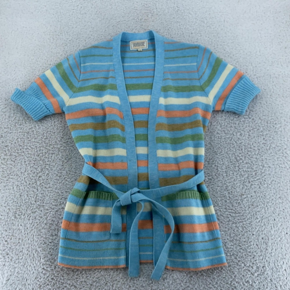 Vintage Cardigan Striped Sweater‎ Womens Small Belted 70s 80s Pullover
